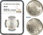 AH700, Nepal, Tribhuvan Bir Bikram Shah, 1 Rupee VS1989 (1932) Silver, NGC MS64
