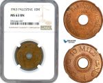 AH723, Palestine, 10 Mils 1943, London Mint, NGC MS63BN