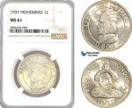 AH73, Honduras, 1 Lempira 1937, Philadelphia Mint, Silver, NGC MS61