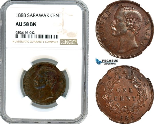 AH784, Sarawak, C. Brooke Rajah, 1 Cent 1888, NGC AU58BN