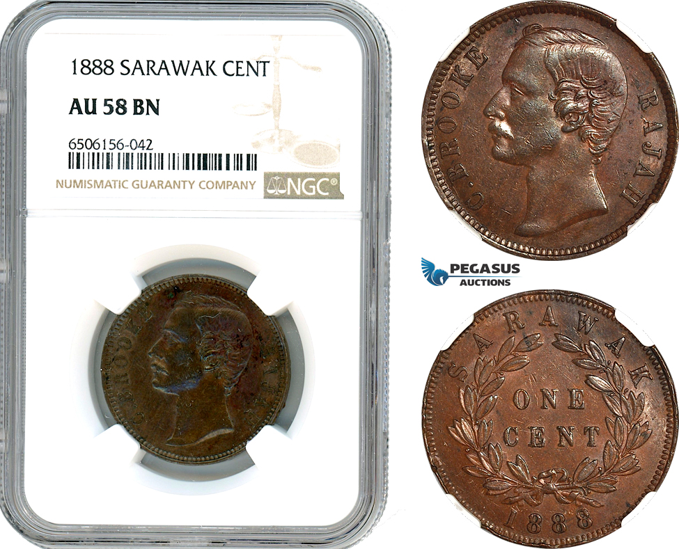 AH784, Sarawak, C. Brooke Rajah, 1 Cent 1888, NGC AU58BN