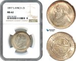 AH792, South Africa (ZAR) 2 Shillings 1897, Pretoria Mint, Silver, NGC MS62