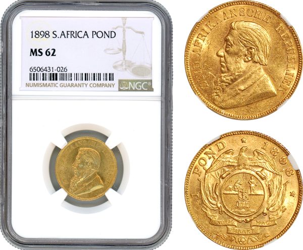 AH794, South Africa (ZAR) 1 Pond 1898, Pretoria Mint, Gold, NGC MS62