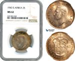 AH796, South Africa, George VI, 2 Shillings 1943, Pretoria Mint, Silver, NGC MS62