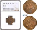 AH80, Lithuania, 10 Centu 1925, Birmingham Mint, NGC MS62