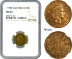 AH806, Switzerland, 10 Rappen 1918 B, Bern Mint, NGC MS63