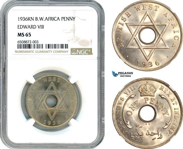 AH840, British West Africa, Edward VIII, 1 Penny 1936 KN, Kings Norton Mint, NGC MS65