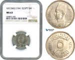 AH855, Egypt, Fuad, 5 Milliemes AH1360//1941, NGC MS63