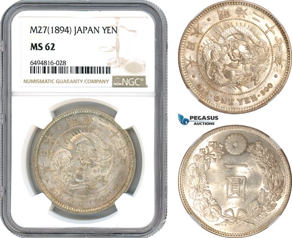 AH885, Japan, Meiji, 1 Yen M27 (1894) Silver, NGC MS62
