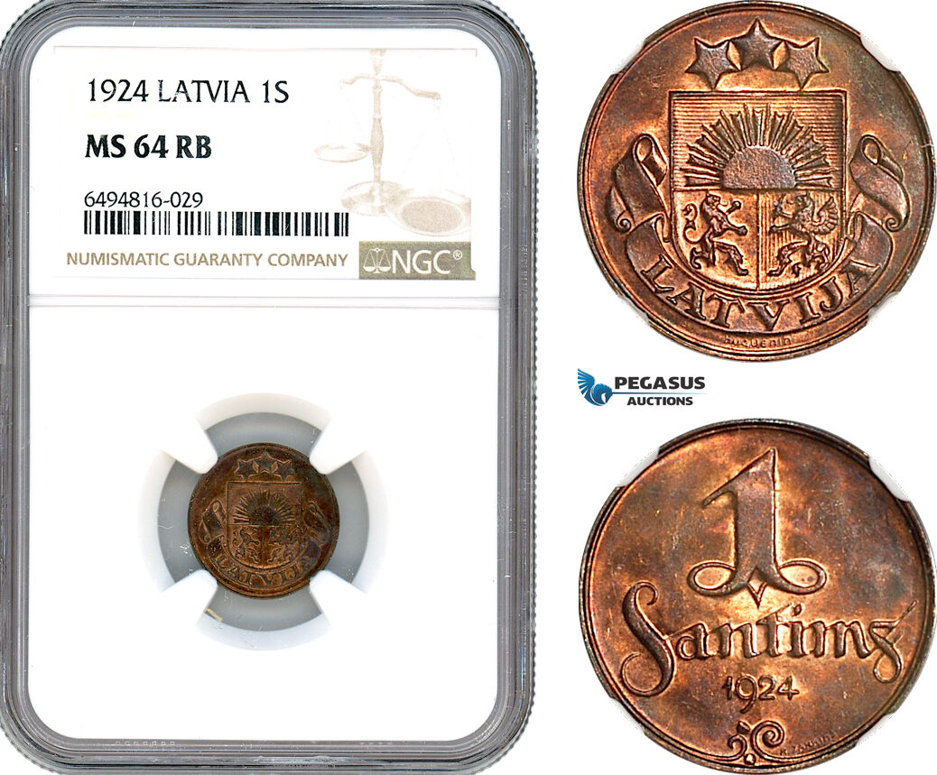 AH886, Latvia, 1 Santims 1924, NGC MS64RB