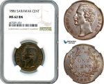 AH896, Sarawak, C. Brooke Rajah, 1 Cent 1886, Heaton Mint, NGC MS62BN