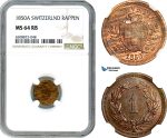 AH902, Switzerland, 1 Rappen 1850 A, Paris Mint, NGC MS64RB