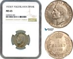 AH904, Yugoslavia, Alexander I, 1 Dinar 1925 P, Poissy Mint, NGC MS65