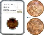 AH906, Philippines (US Administration) 1 Centavo 1908 S, San Francisco Mint, NGC MS64RB