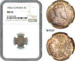 AH942, Canada, Edward VII, 5 Cents 1902 H, Heaton Mint, Silver, NGC MS63