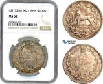 AH967, Iran, Muzaffar al-Din Shah, 5000 Dinars AH1320 (1902) Silver, NGC MS62