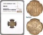 AH97, Norway, Christian X, 10 Ore 1919, Kongsberg Mint, Billon, NGC MS63