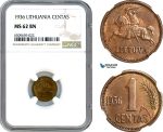 AH971, Lithuania, 1 Centas 1936, NGC MS62BN
