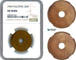 AH981, Palestine, 20 Mils 1944, London Mint, NGC AU58BN