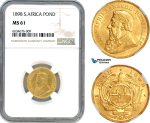 AH999, South Africa (ZAR) 1 Pond 1898, Pretoria Mint, Gold, NGC MS61