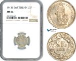 AI010, Switzerland 1/2 Franc 1913 B, Bern Mint, Silver, NGC MS64