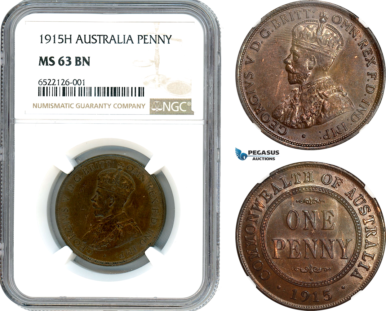 AI023, Australia, George V, 1 Penny 1915 H, Heaton Mint, NGC MS63BN, Top Pop!