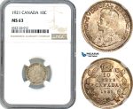 AI046, Canada, George V, 10 Cents 1921, Ottawa Mint, Silver, NGC MS63