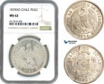 AI048, Chile, 1 Peso 1874 SO, Santiago Mint, Silver, NGC MS62