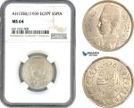 AI057, Egypt, Farouk, 5 Piastres AH1358 // 1939, Silver, NGC MS64