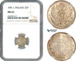 AI059, Finland, Nicholas II. of Russia, 25 Penniä 1901 L, Helsinki Mint, Silver, NGC MS65