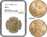 AI123, South Africa (ZAR) 2 1/2 Shillings 1897, Pretoria Mint, Silver, NGC MS61
