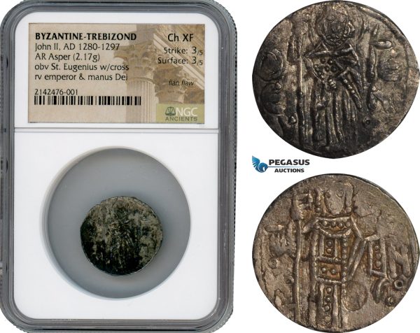 Ai154, Byzantine Empire, John II. of Trebizond (AD 1280-1297) AR Asper (2.17g) Silver, St. Eugenius, NGC Ch XF