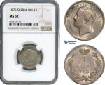 AI175, Serbia, Milan I. Obrenovic, 1 Dinar 1875, Silver, KM# 5, NGC MS62