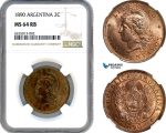 AI203, Argentina, 2 Centavos 1890, NGC MS64RB