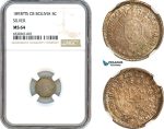 AI209, Bolivia, 5 Centavos 1893 PTS CB, Potosi Mint, Silver, NGC MS64