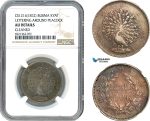 AI213, Burma, Myanmar, Mindon Min, 1 Kyat CS1214 (1852) Silver, Lettering Around Peacock, NGC AU Det.