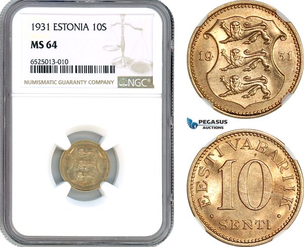 AI229, Estonia, 10 Senti 1931, NGC MS64