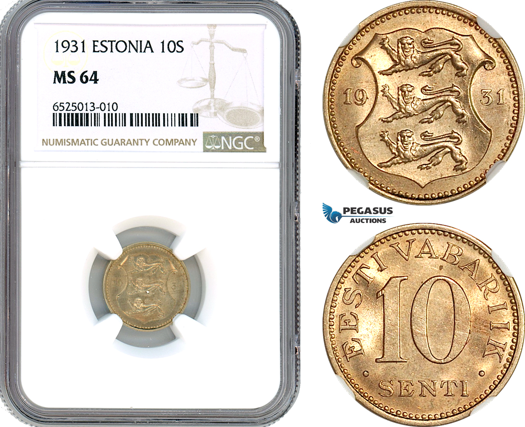 AI229, Estonia, 10 Senti 1931, NGC MS64