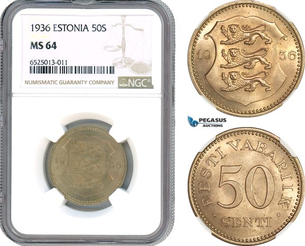 AI230, Estonia, 50 Senti 1936, NGC MS64