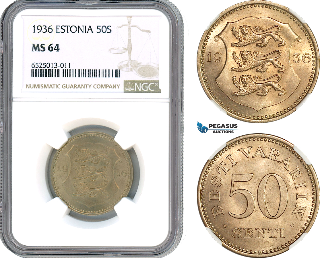 AI230, Estonia, 50 Senti 1936, NGC MS64