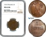 AI233, Finland, Nicholas II. of Russia, 5 Penniä 1914, Helsinki Mint, NGC MS62BN