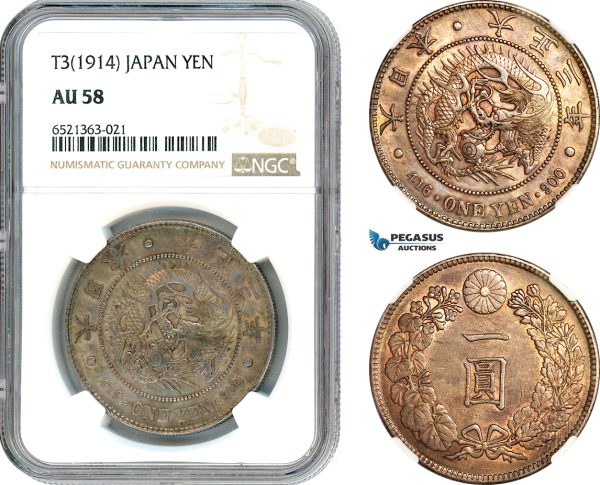 AI261, Japan, Taishō, Yen T3 (1914) Osaka Mint, Silver, NGC AU58