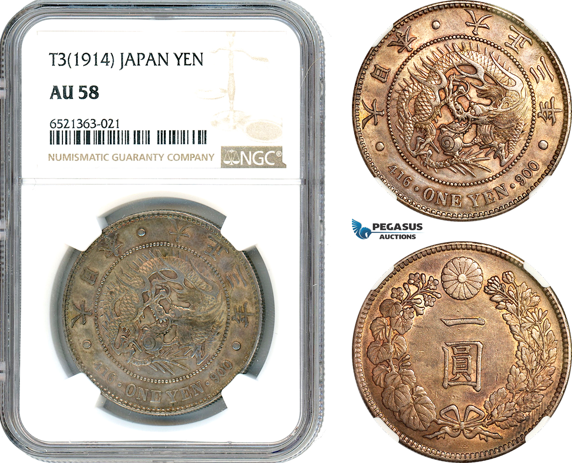 AI261, Japan, Taishō, Yen T3 (1914) Osaka Mint, Silver, NGC AU58