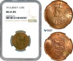 AI262, Great Britain, Jersey, George V, 1/24 Shilling 1913, London Mint, NGC MS65BN, Top Pop!