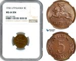 AI266, Lithuania, 5 Centai 1936, NGC MS64BN