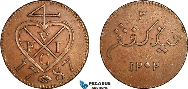 AI273, British East Indies, Sumatra, 3 Kepings 1787, Soho Mint Mint, VF-XF