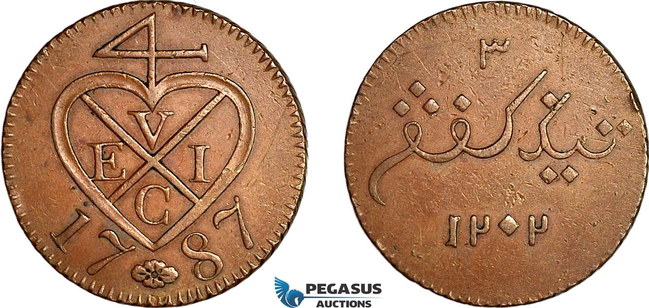 AI273, British East Indies, Sumatra, 3 Kepings 1787, Soho Mint Mint, VF-XF