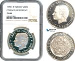 AI304, Sweden, Carl XVI Gustaf, 200 Kronor 1995 EB, Coinage Anniversary, Silver, NGC PL68