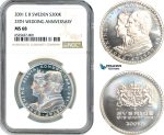 AI309, Sweden, Carl XVI Gustaf, 200 Kronor 2001 EB, 25th Royal Silver Wedding Anniversary, Silver, NGC MS68