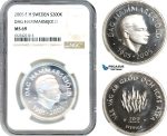AI315, Sweden, Carl XVI Gustaf, 200 Kronor 2005 EH, Dag Hammarskjöld, Silver, NGC MS69